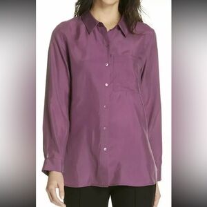 Eileen Fisher Blouse Silk Habutai Classic Collar Button Up Top Blouse Sz XS  NWT